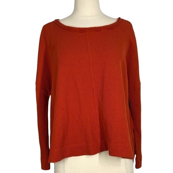 ANTHROPOLOGIE Burnt Orange Oversized Waffle Knit Pullover Top - Picture 2 of 8